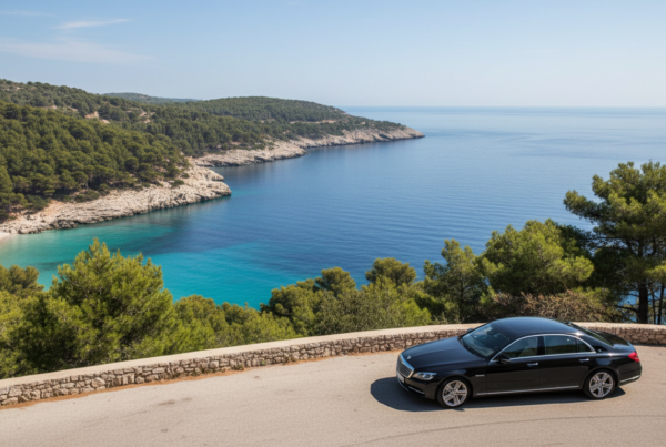 Coche de alta gama en un mirador durante una ruta por la Costa Brava con chófer privado